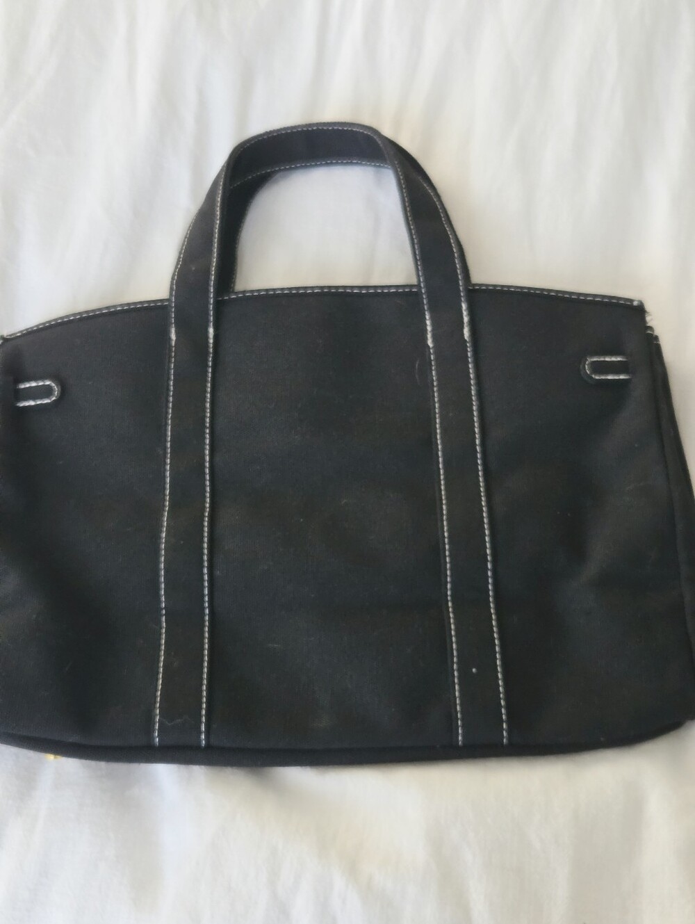 Black Canvas Boatkin Tote With White Stitching And Gold Hardware - Picture 7 of 16